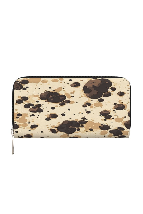 Long Leather Clutch With A Zippered Pocket For Easy Access And Multiple Card Slotsperfect For Daily Commutes Or Travel Milk Cow Print Style Sienna_1