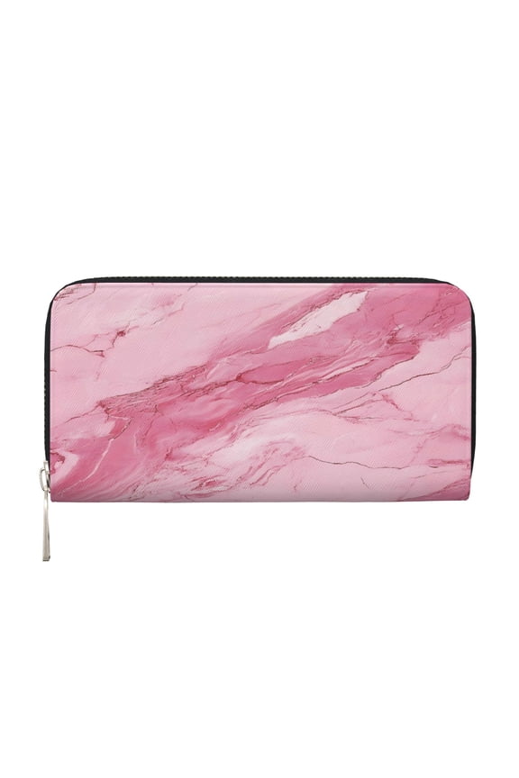 Long Leather Clutch With A Zippered Pocket For Easy Access And Multiple Card Slotsperfect For Daily Commutes Or Travel Pink Marble_21256_1