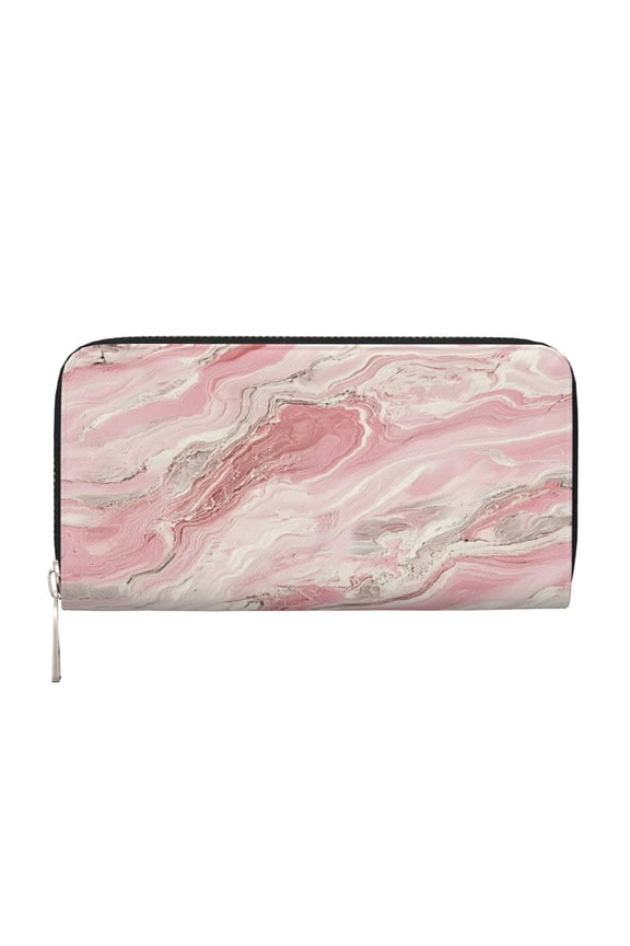 Long Leather Clutch With A Zippered Pocket For Easy Access And Multiple Card Slotsperfect For Daily Commutes Or Travel Pink Marble_21256_3