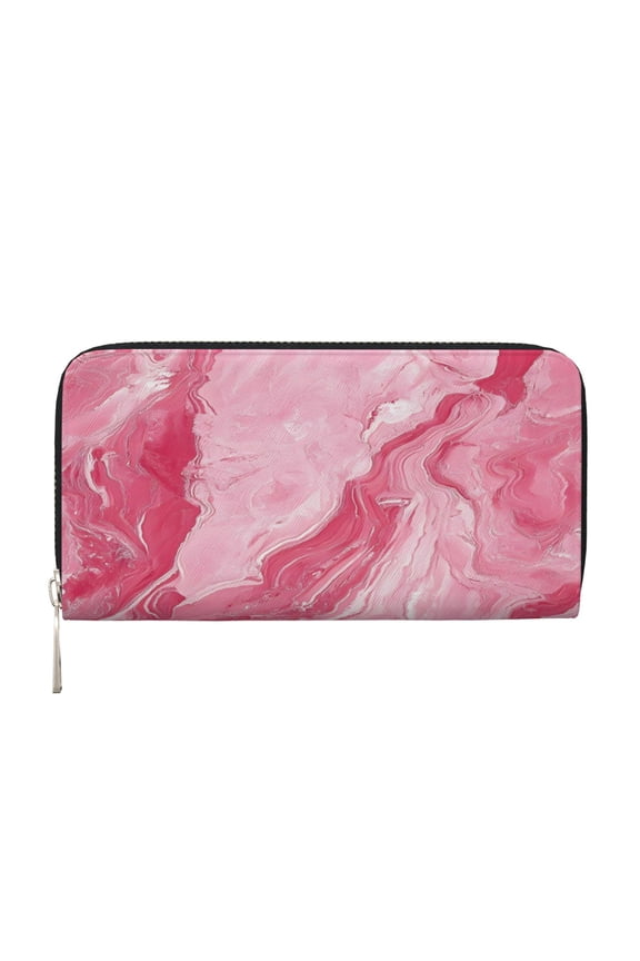 Long Leather Clutch With A Zippered Pocket For Easy Access And Multiple Card Slotsperfect For Daily Commutes Or Travel Pink Marble_21256_4
