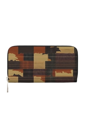 Long Leather Clutch With A Zippered Pocket For Easy Access And Multiple Card Slotsperfect For Daily Commutes Or Travel Plaid Fall Camo Brown_1
