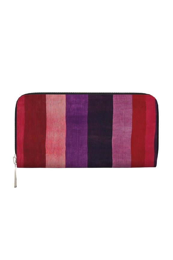 Long Leather Clutch With A Zippered Pocket For Easy Access And Multiple Card Slotsperfect For Daily Commutes Or Travel Purplish Red Stripe_82927_1