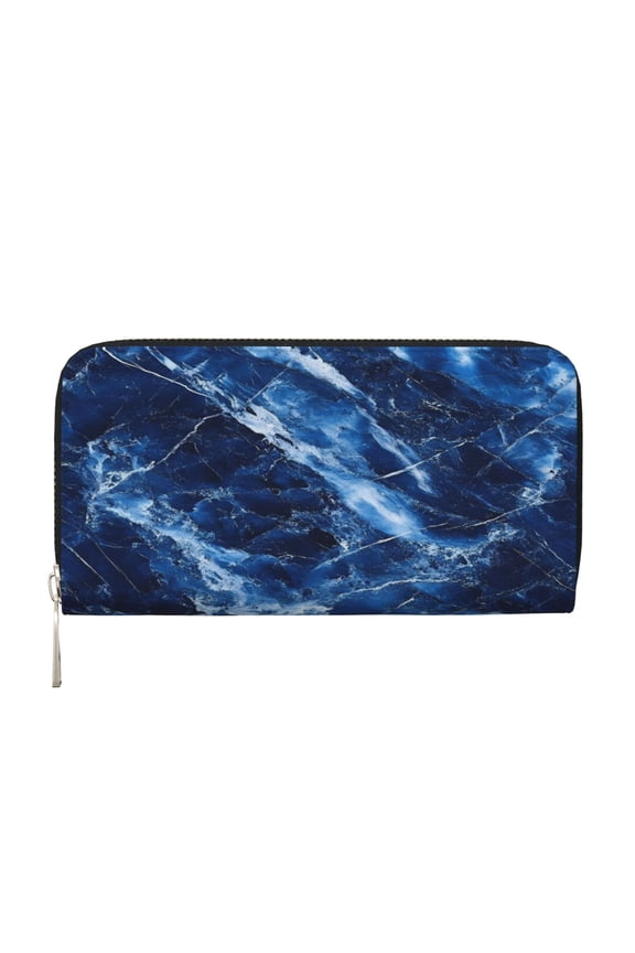 Long Leather Clutch With A Zippered Pocket For Easy Access And Multiple Card Slotsperfect For Daily Commutes Or Travel Royalblue Marble_1