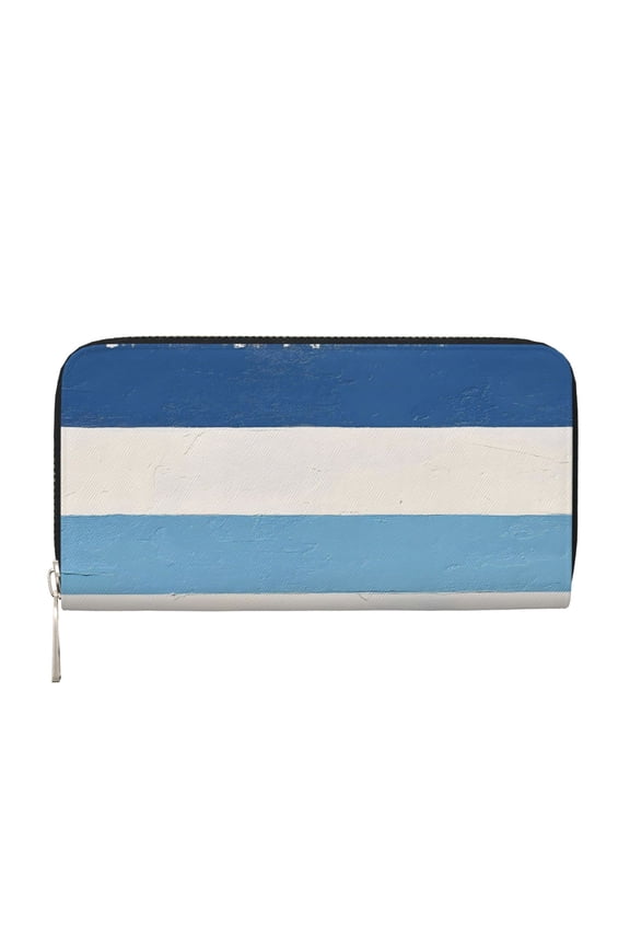Long Leather Clutch With A Zippered Pocket For Easy Access And Multiple Card Slotsperfect For Daily Commutes Or Travel Skyblue Stripe_1