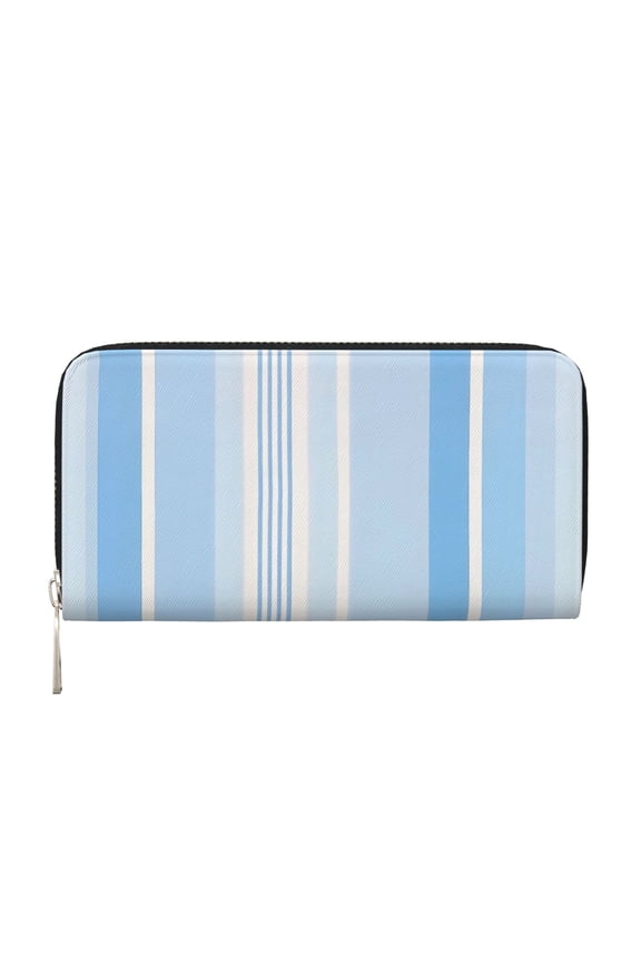Long Leather Clutch With A Zippered Pocket For Easy Access And Multiple Card Slotsperfect For Daily Commutes Or Travel Skyblue Stripe_3