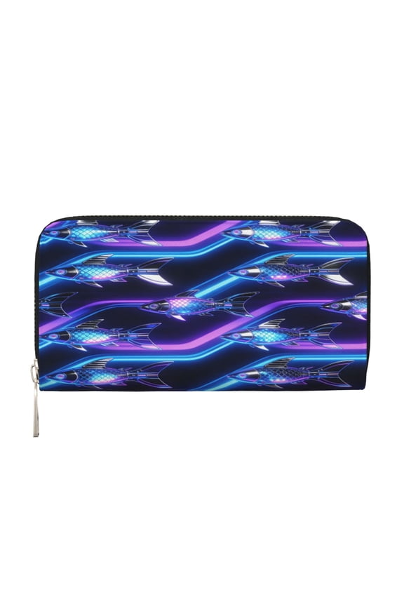 Long Leather Clutch With A Zippered Pocket For Easy Access And Multiple Card Slotsperfect For Daily Commutes Or Travel Tech Fish (2)