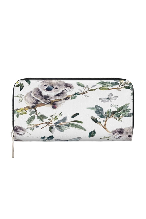 Long Leather Clutch With A Zippered Pocket For Easy Access And Multiple Card Slotsperfect For Daily Commutes Or Travel The Koala Is Hugging A Branch