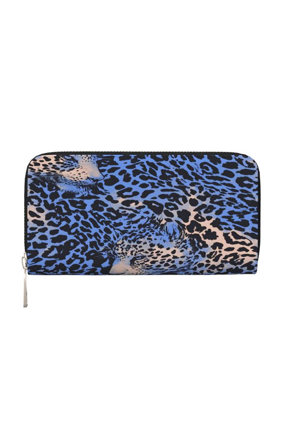 Long Leather Clutch With A Zippered Pocket For Easy Access And Multiple Card Slotsperfect For Daily Commutes Or Travel Animal Print Style Aliceblue_4