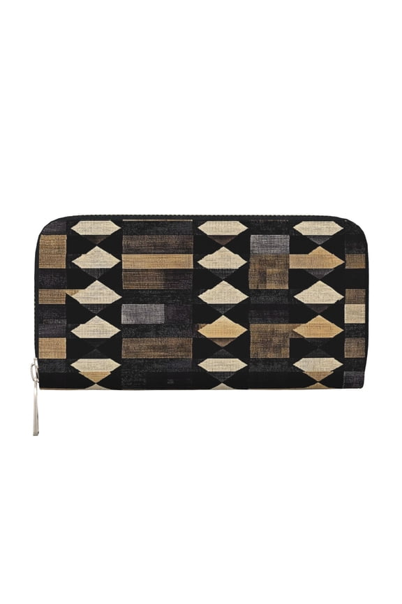 Long Leather Clutch With A Zippered Pocket For Easy Access And Multiple Card Slotsperfect For Daily Commutes Or Travel Darkvoilet Houndstooth Checkered_2