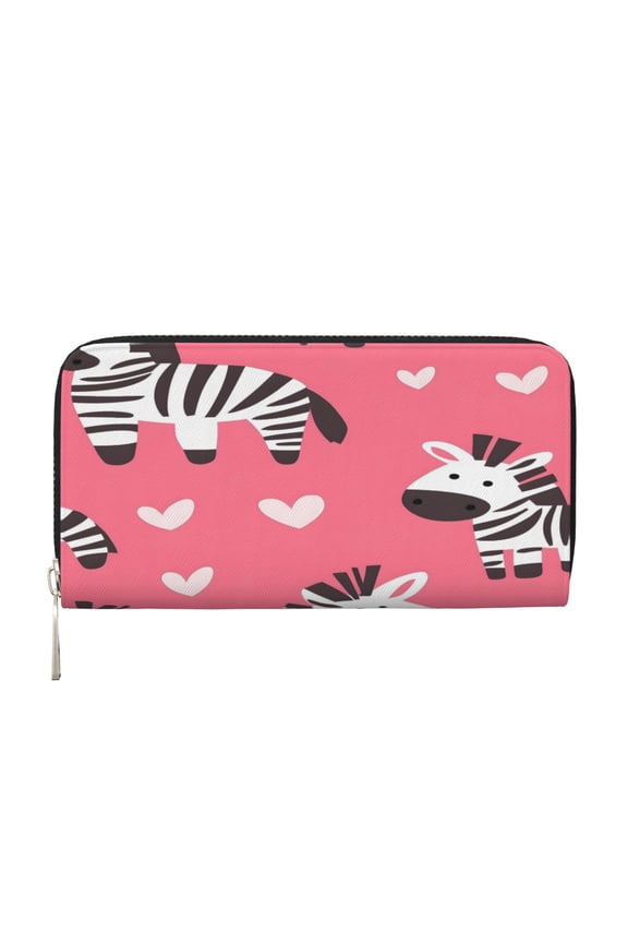 Long Leather Clutch With A Zippered Pocket For Easy Access And Multiple Card Slotsperfect For Daily Commutes Or Travel Happy Valentine'S Cartoon Zebra