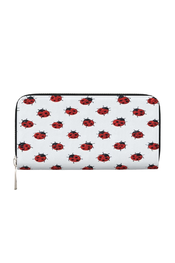 Long Leather Clutch With A Zippered Pocket For Easy Access And Multiple Card Slotsperfect For Daily Commutes Or Travel Ladybug On An White Background (6)