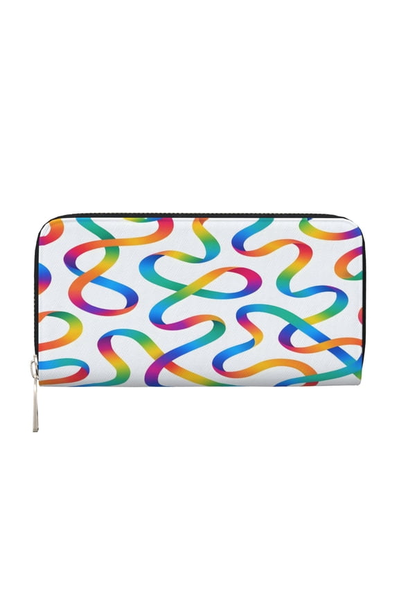 Long Leather Clutch With A Zippered Pocket For Easy Access And Multiple Card Slotsperfect For Daily Commutes Or Travel Rainbow-Colored Seamless Ribbon Pattern