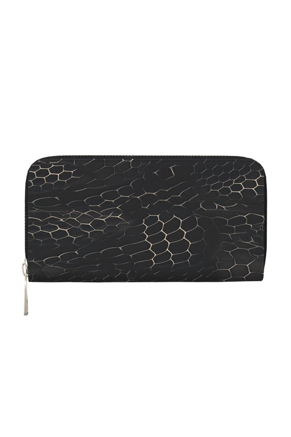 Long Leather Clutch With A Zippered Pocket For Easy Access And Multiple Card Slotsperfect For Daily Commutes Or Travel Snake Skin Print Style Darkgray_3