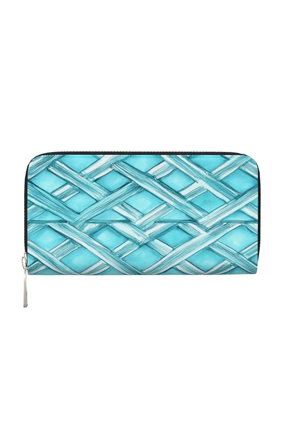 Long Leather Clutch With A Zippered Pocket For Easy Access And Multiple Card Slotsperfect For Daily Commutes Or Travel Turquoise Moroccan Trellis Hand-Drawn Sketch_1