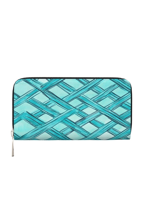 Long Leather Clutch With A Zippered Pocket For Easy Access And Multiple Card Slotsperfect For Daily Commutes Or Travel Turquoise Moroccan Trellis Hand-Drawn Sketch_62922_2