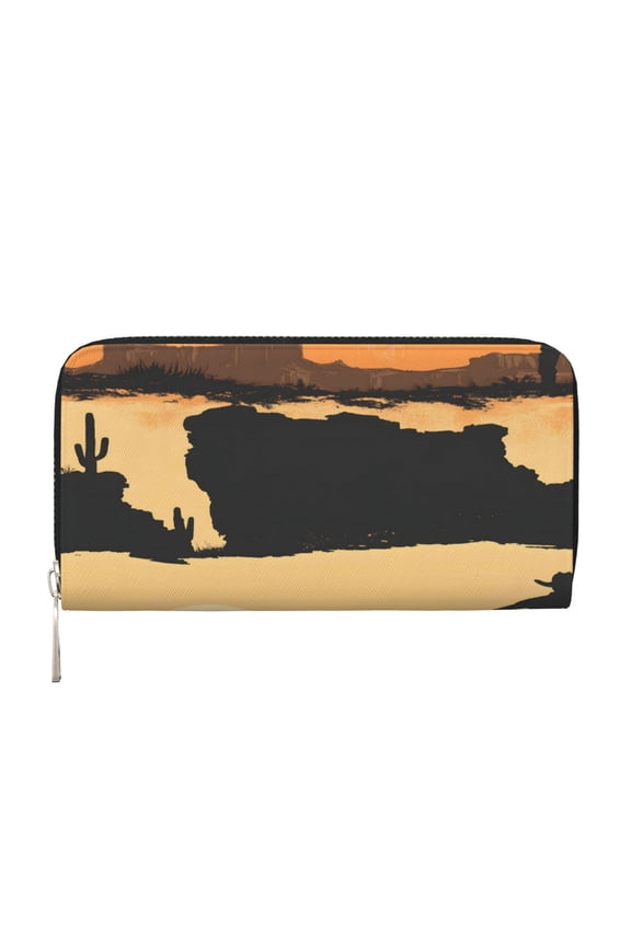 Long Leather Clutch With A Zippered Pocket For Easy Access And Multiple Card Slotsperfect For Daily Commutes Or Travel Western Cowboy Cactus Boots Deep Canyons