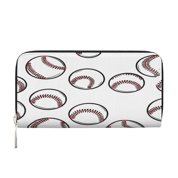 Long Leather Clutch With A Zippered Pocket For Easy Access And Multiple Card Slotsperfect For Daily Commutes Or Travel White Baseballs With Classic Red Stitching
