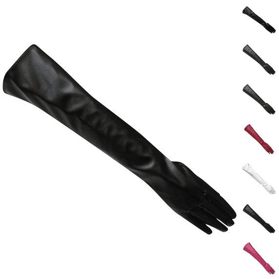 Long Leather Gloves Faux Leather Elbow Length Gloves for Women Evening Party Costume