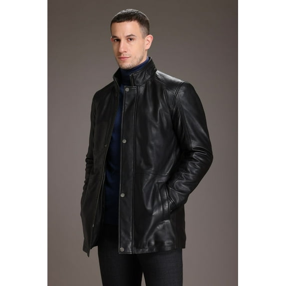 Long Leather Jacket Men - Men's Genuine Leather Car Coat and Jackets - Leather Luxury Outerwear Men - Men's Leather Pea Coat