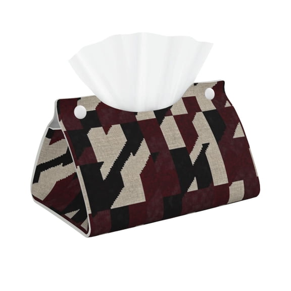 Long Leather Paper Towel Pack 7.9in X 4.9in X 4.5in Waterproof Durable Folding Storage For Coffee Table Dining Table Bed Table Work Table Crimson Modern Houndstooth Texture_2