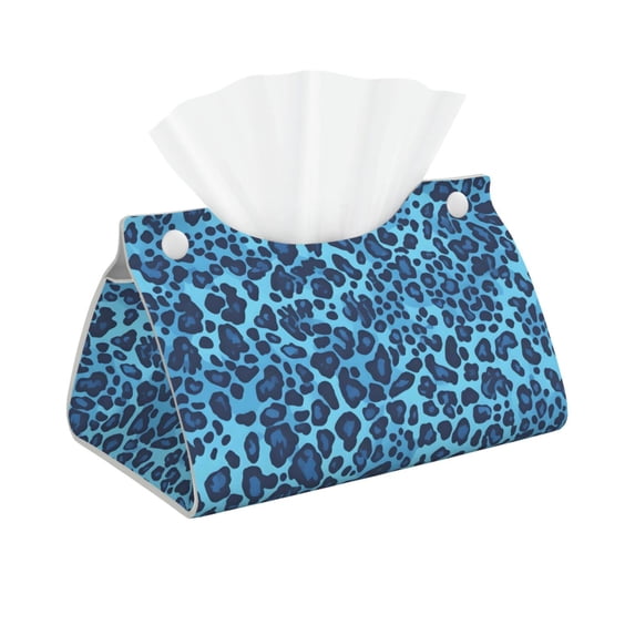Long Leather Paper Towel Pack 7.9in X 4.9in X 4.5in Waterproof Durable Folding Storage For Coffee Table Dining Table Bed Table Work Table Leopard Print Pattern Blue And Black_2
