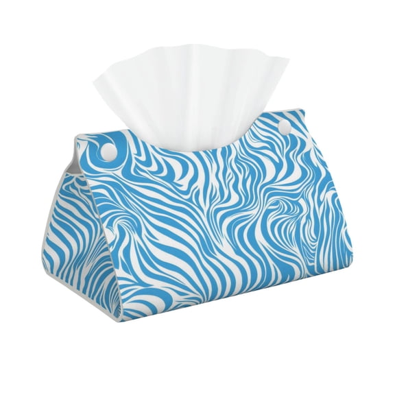 Long Leather Paper Towel Pack 7.9in X 4.9in X 4.5in Waterproof Durable Folding Storage For Coffee Table Dining Table Bed Table Work Table Zebra Print Style Lightblue_1
