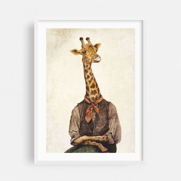 Long Legacy - Drawing Surrealism Humor Vintage Modern Art Whimsical White Framed Wall Art Print 5 x 7 inches