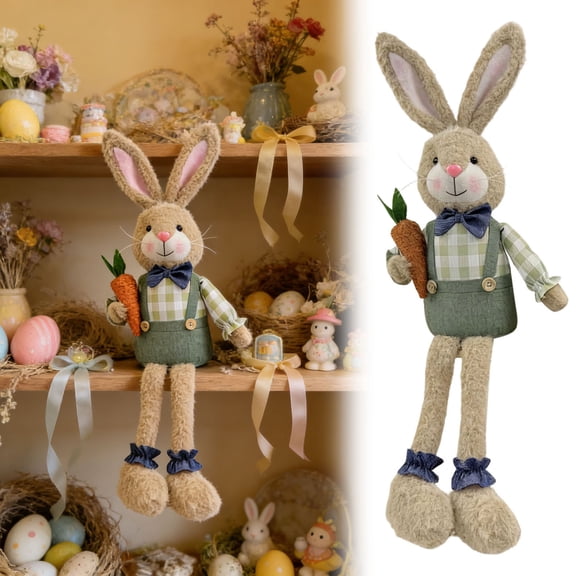 Long Legged Easter Bunny Stuffed Animal Standing Rabbit Statue Doll Plush Toy For Home And Tabletop Easter(Green-60cm)