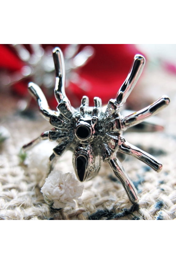 Silver Toned Black Crystal Spider Cufflinks