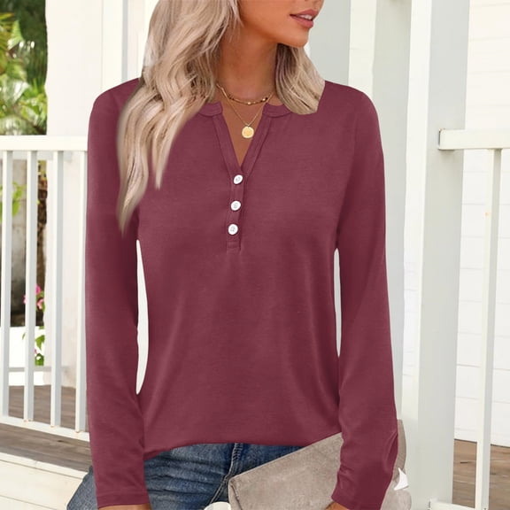 Long Length Sleeve Womens Tops Casual Dressy Summer Blouses Buisness Work Spring Tee Shirts Wine S