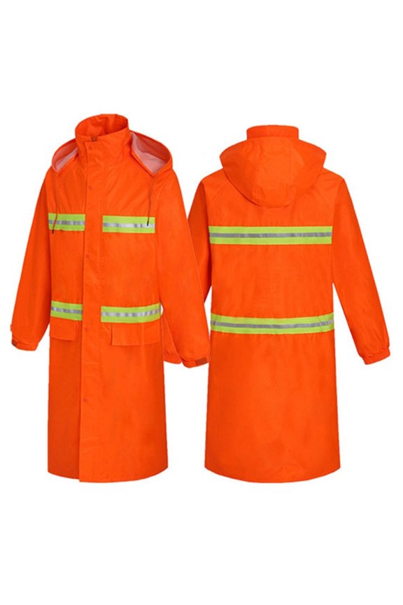 Long Length Waterproof Fluorescent Work Coat High Visibility Workwears Safety Concealed Hood Flashing Hooded Rain Jacket