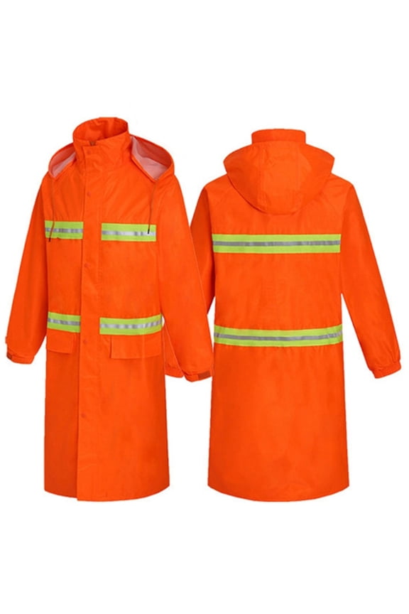 Long Length Waterproof Fluorescent Work Coat High Visibility Workwears Safety Concealed Hood Flashing Hooded Rain Jacket