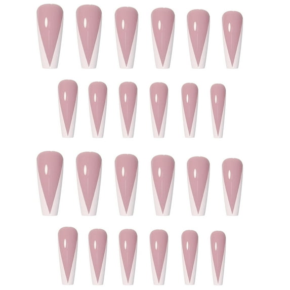Long Light French Nails - 24 Piece Press-On Removable and Reusable Nail Set for Women