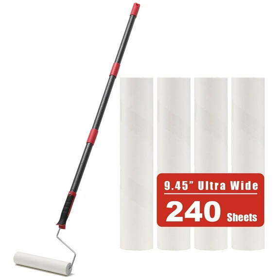 Extra Long Handle Lint Roller for Pet Hair Heavy Duty Sticky Adhesive Roller with 3 Refill Rolls, Fur Remover for Furniture, Car, Bedding