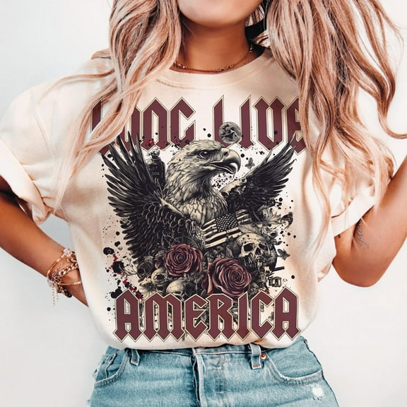 Long Live America T-Shirt, Skull Eagle USA Flag Shirt, Rock Patriotic 4th of July Tee, Freedom and Pride Shirt