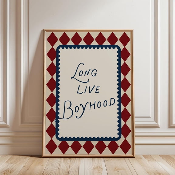 Long Live Boyhood Art Print Boys Room Wall Art Playroom Decor Vintage Nursery Print Harlequin Diamond Pattern Boys Gift Idea Portrait