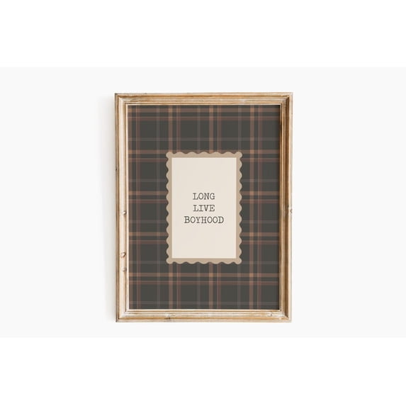 Long Live Boyhood Plaid Boys Room Wall Decoration, Stretched Canvas 12x16in