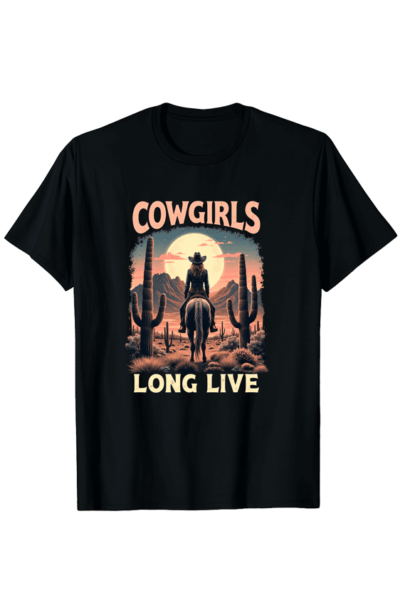 Long Live Country Cute Cowgirl Riding Horse Howdy Rodeo Graphic Black T-Shirt for Men and Women