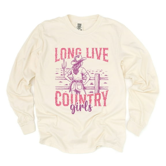 Long Live Country Girls Glitter - Women's Garment Dyed Long Sleeve Graphic T-Shirt