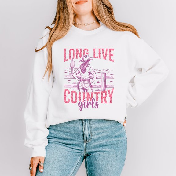 Long Live Country Girls Glitter - Women's Graphic Sweatshirt
