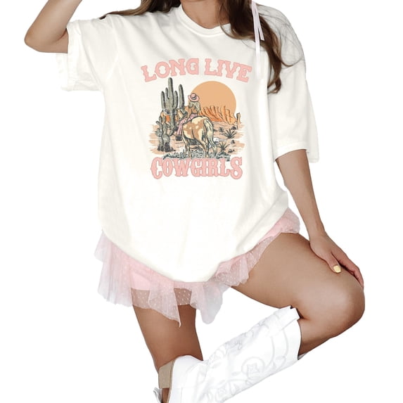Long Live Cowgirls Shirt for Women and Teens Country Girl Western Style Tee Ivory Shirt Adult Large