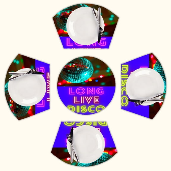 Long Live Disco Round Table Placemats Set Of 5 Wedge Table Mats Washable Heat Resistant Place Mat For Dining Table Kitchen Farmhouse Restaurant