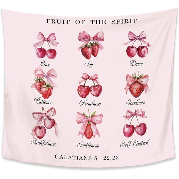 Pink Tapestry Coquette Girly Room Decor FRUIT OF THE SPIRIT Tapestries Galentine's Day Wall Blanket Hanging for Girls Room Bedroom Dorm Apartment Decor, 50x60 Inch