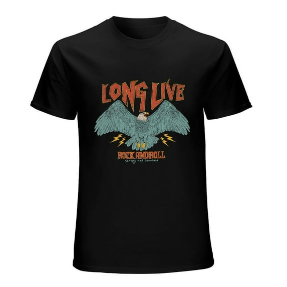 Long Live Rock And Roll Vintage Men’s T-Shirt 100% Cotton Casual Short Sleeve Tops Gift Tee Black 2XL