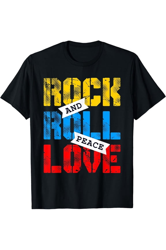 Long Live Rock and Roll Peace And Love T-Shirt Black 2X-Large