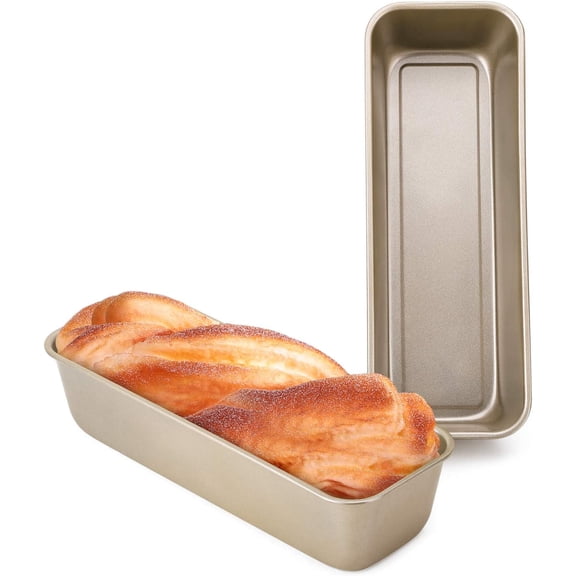 Long Loaf Pan, 12x4 Inch Rectangle Bread Loaf Pan Set of 2, Nonstick Bread Pans Carbon Steel Toast Pan Golden Cake Pan Loaf Baking Pans Bakeware for Oven Baking