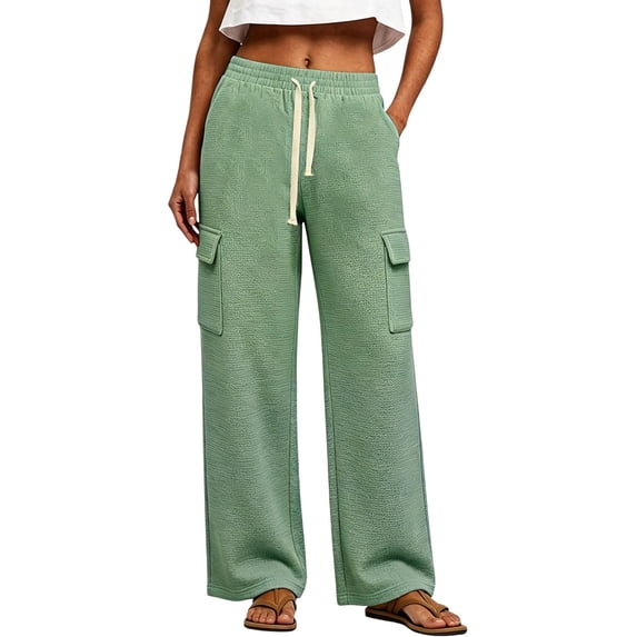 Long Lounge Pants for Womens Plus Size Fashion Wide Leg Cargo Sweatpants Elastic Drawstring High Waist Casual Sweat Pants With Pockets