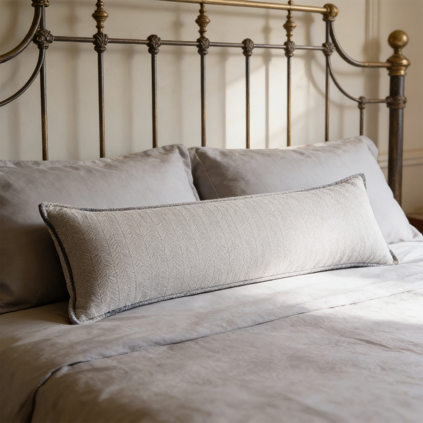 Long Lumbar Body Pillow, 11.8x27.6in Cotton Blend Backrest Cushion with Removable Cover & Insert, Sofa Bolster Pillow for Living Room Bedroom Bed Gray