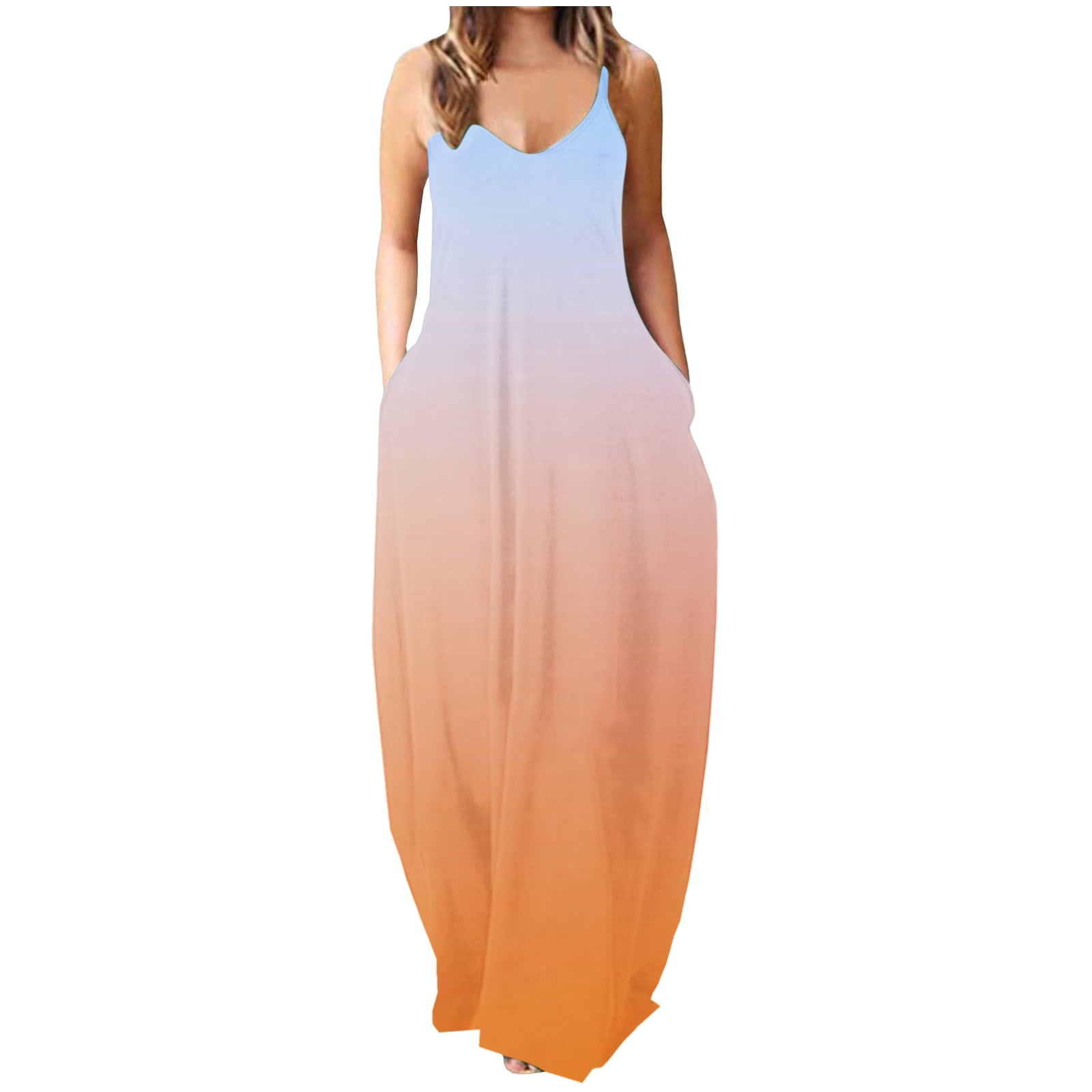 Gosuguu Long Maxi Dress for Women, Summer Sun Dresses with Pockets Spaghetti Strap Sleeveless Floral Casual Wedding Guest Dresses #Todays Daily Deals