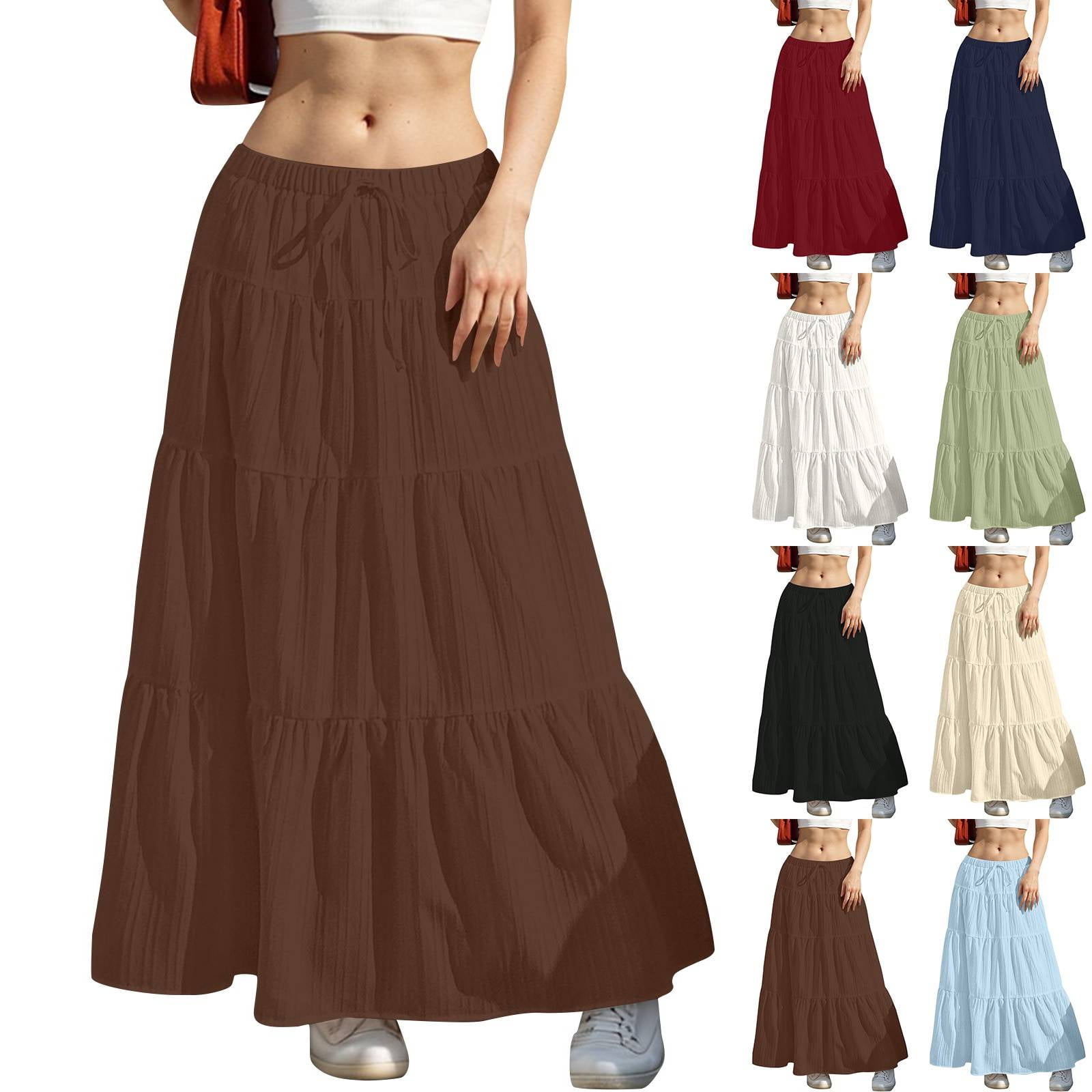 Long Maxi Skirt Womens 2026 Boho Flowy Flared Ruffle Skirts Beach ...